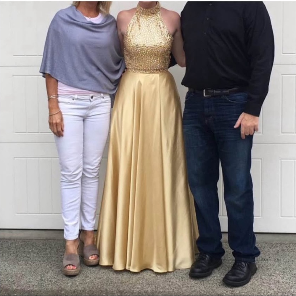 Sherri Hill two piece gold prom dress